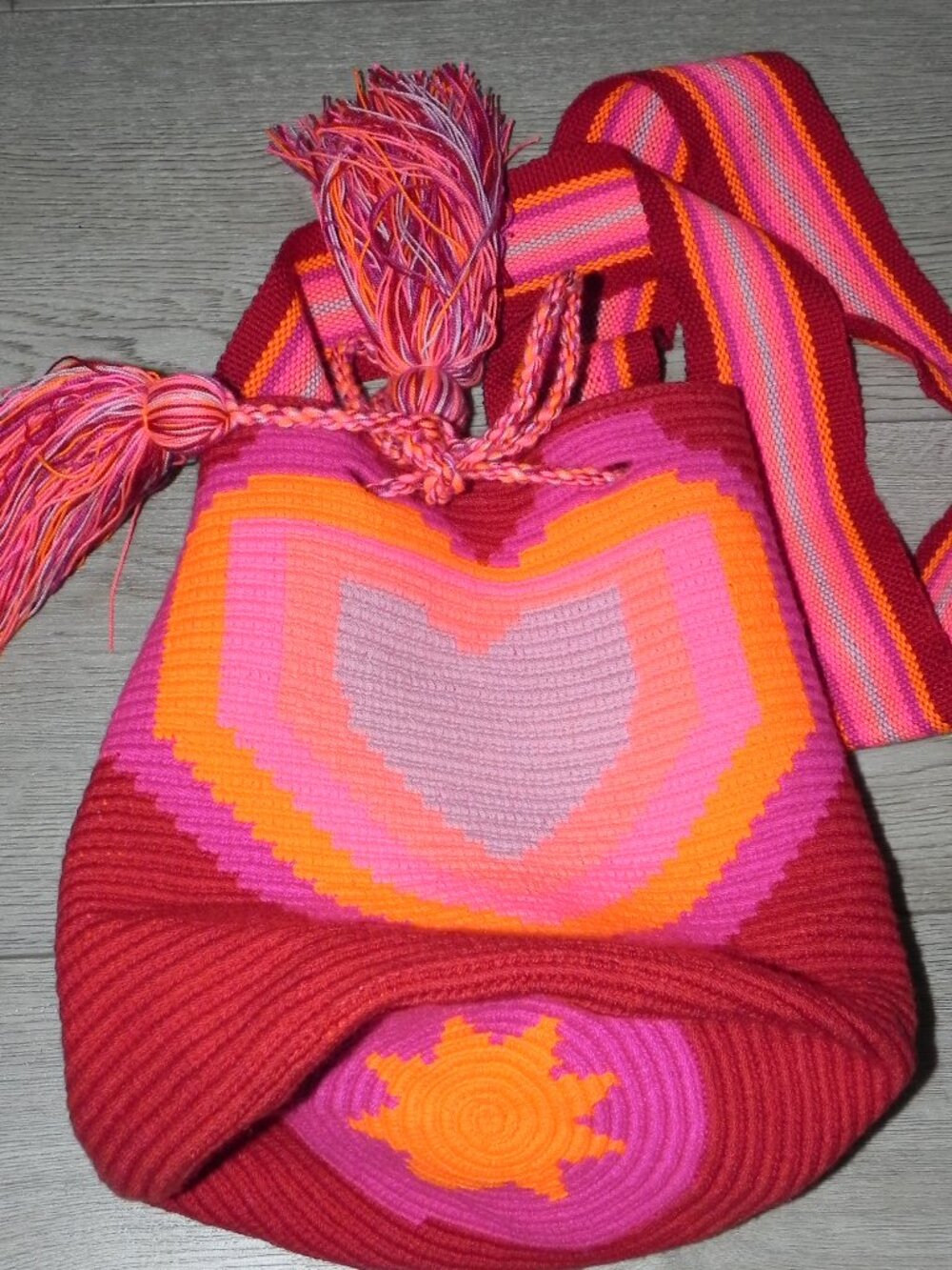 Heartfelt Wayuu Handwoven Mochila Boho Drawstring Shoulder Bag.